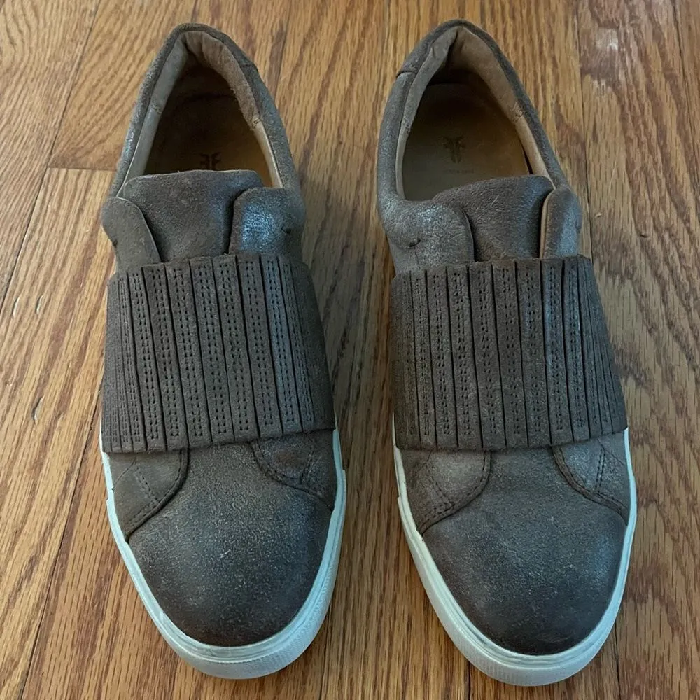 Frye | Women's Ivy Gore Distressed Leather Slip-On Sneakers in Brown Size 8.5 - Image 2