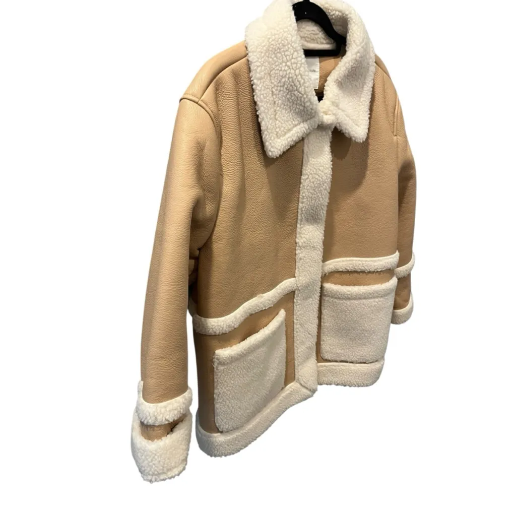 Avec Les Filles Anthropologie Darylane Tan Shearling Coat Jacket Size XL Women - Image 3