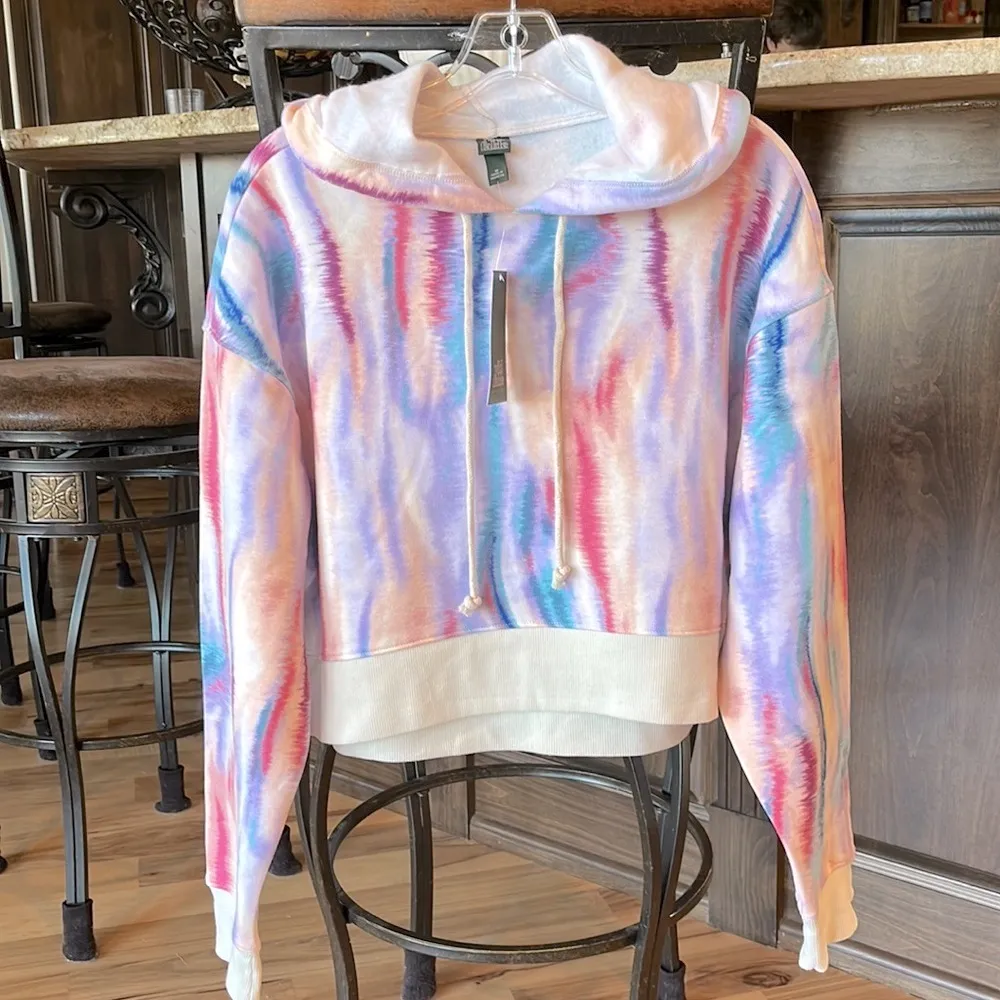 Comfy Cropped Hoodie Water Color Sweatshirt Womens Medium New - Image 2