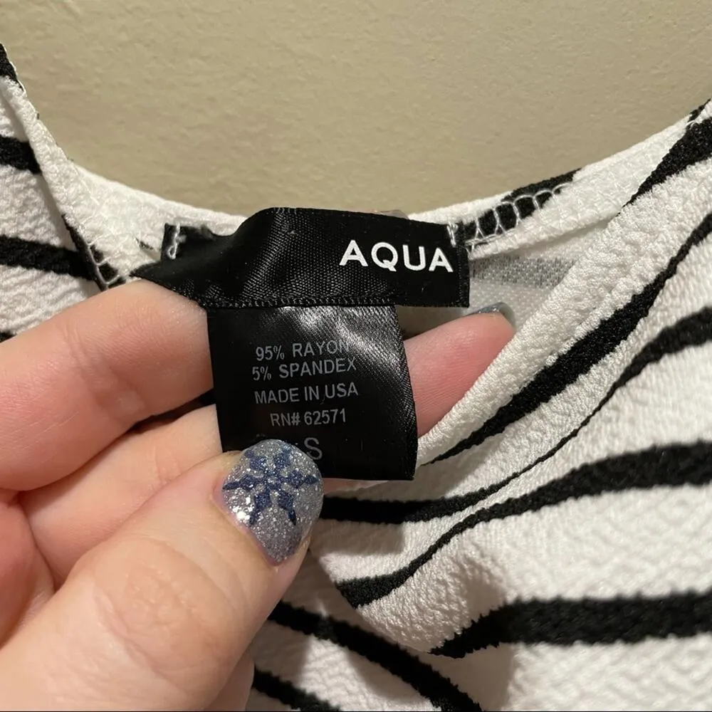 Aqua Bloomingdales Floral and Striped Tank Mini Dress Black White Blue Small - Image 4