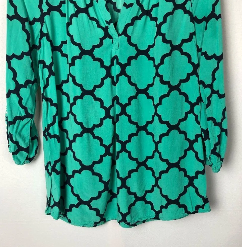 Crown & Ivy Green & Blue Moroccan Medley 3/4 Sleeve Peasant Top S - Image 6