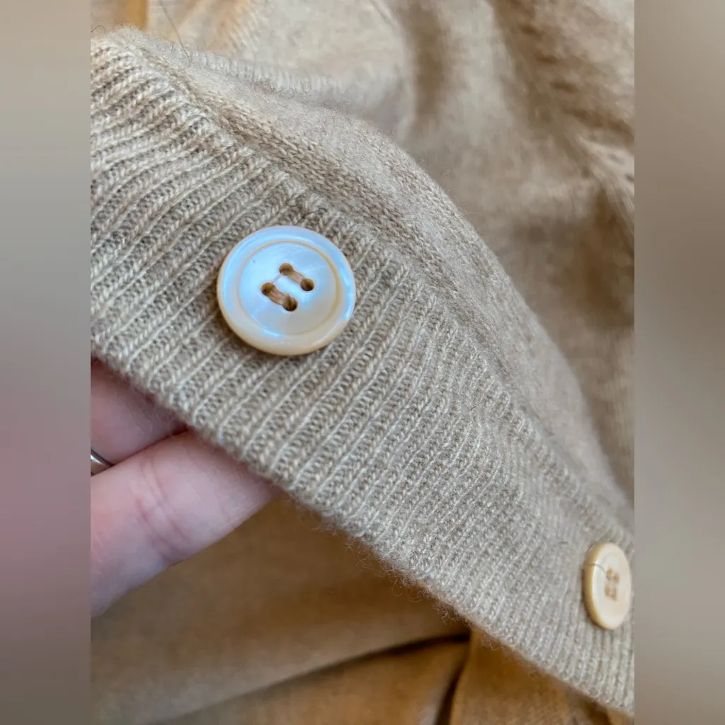 VTG 70s Goldworm 100% Cashmere Full Button Belted Robe Dress Camel Cable Knit Tan Size M - Image 5