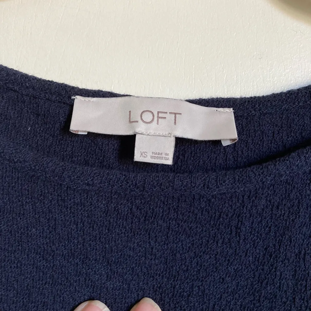 🌞Loft Navy Blue Scoop Neck Puff Twisted Short Sleeve Textured Blouse #MBG - Image 2