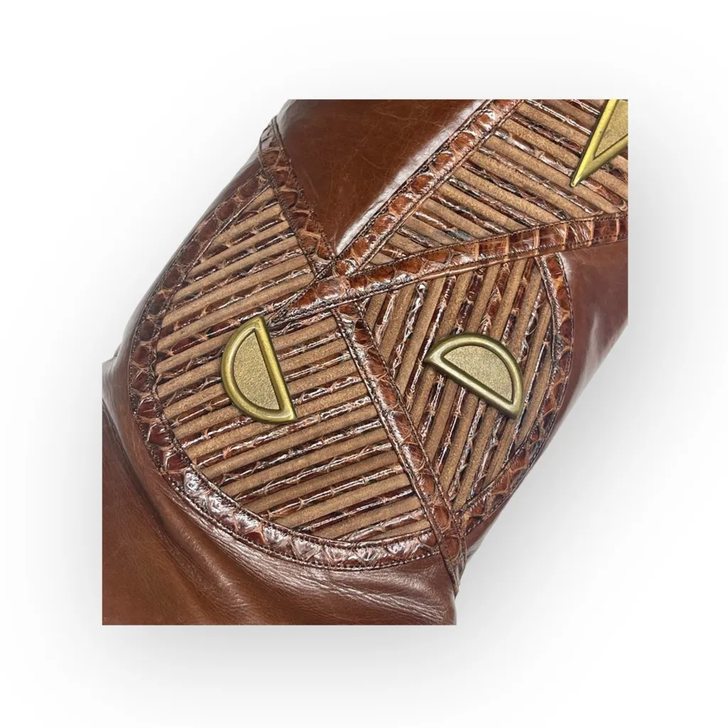 Vintage 70’s: Beltrami ☏ Snakeskin Inlay Boots ☏ Slouchy Cognac Leather ☏ 6.5M Brown Size 6.5 - Image 11