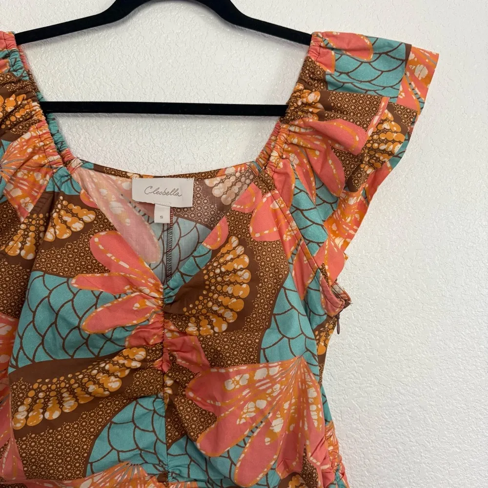 Cleobella Tiana Ruched Cotton Mini Dress Small - Image 3