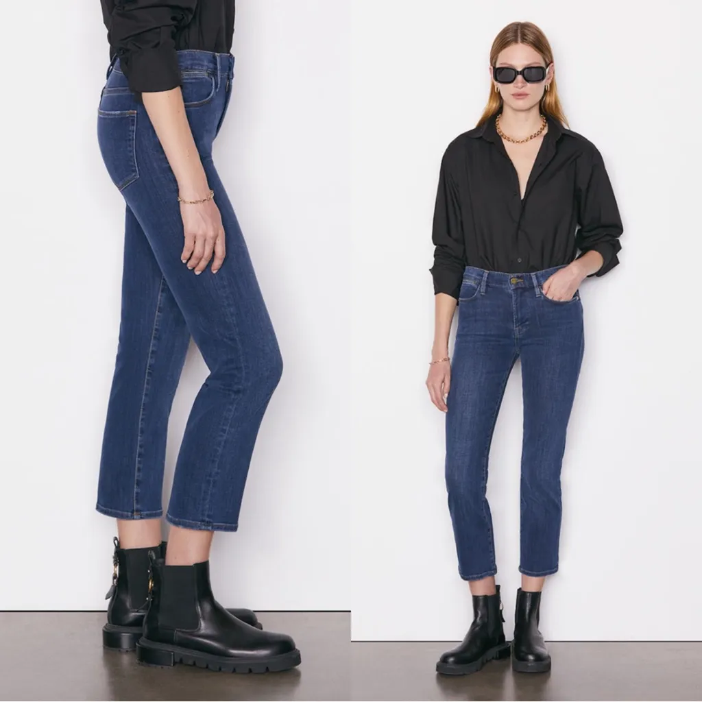 FRAME • Le High Straight jeans slim dark wash Dublin blue tomboy ankle crop - Image 4
