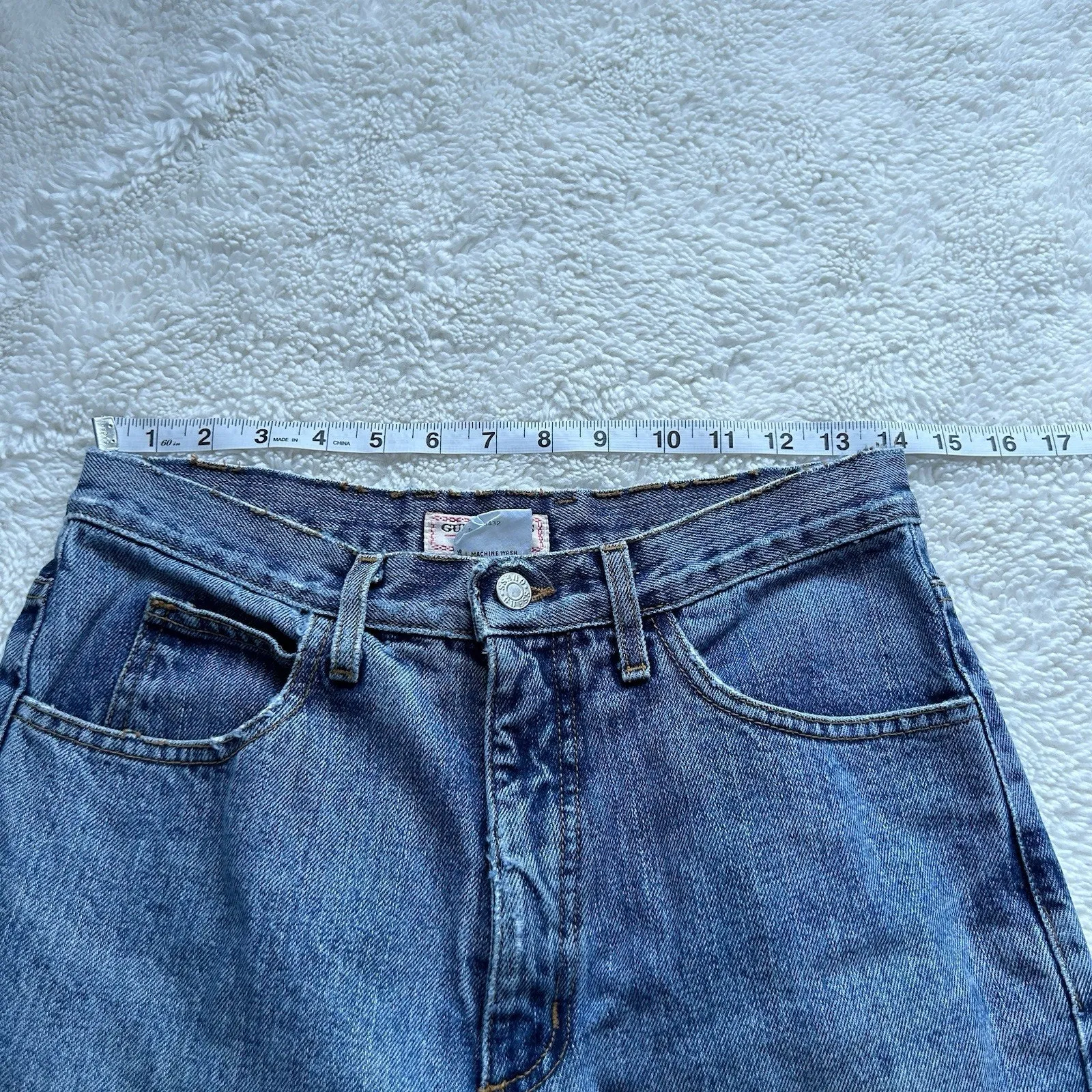 Vintage 90's Guess Jeans Style 1050‎ High Rise Tapered Leg Blue Classic Jeans 31 - Image 9
