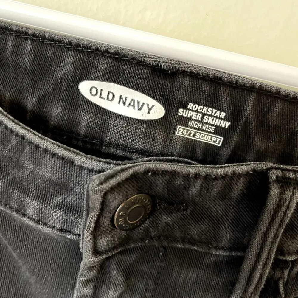 Old Navy rockstar super skinny high rise classic black jeans comfortable basic - Image 3