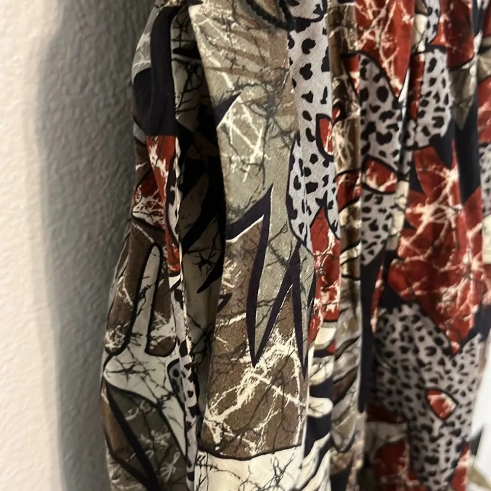 Vintage Midi Dress Size Small Safari Pattern Maximalist African Motiff Tribal - Image 7