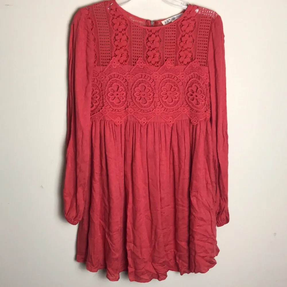 Jolt Burnt Orange Dress Cut Out Sleeves Crochet - Image 8