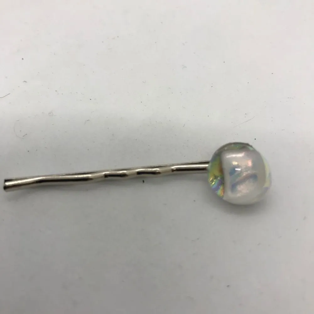 Bobby Pin Diachronic Glass Bobby Pin Hair Accessory White Crystal NWT Handmade Silver - Image 9