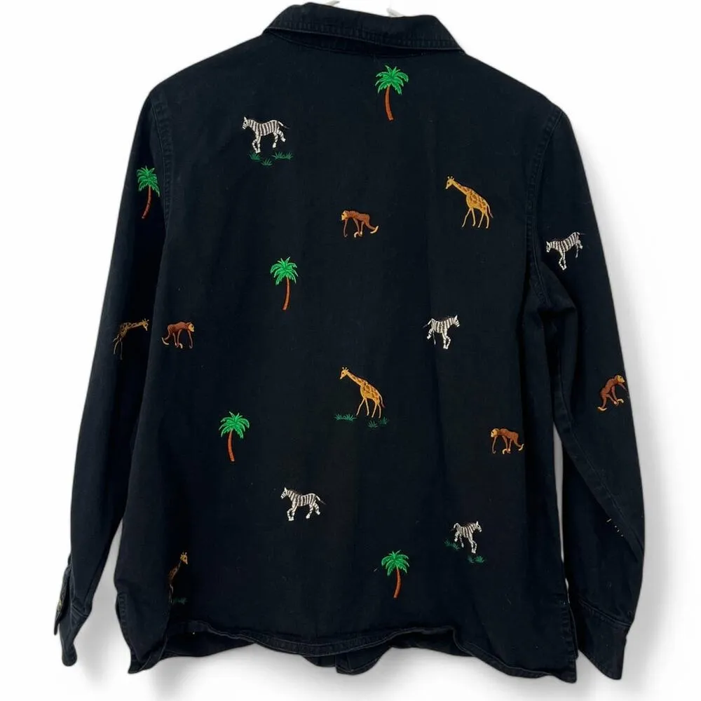 Quacker Factory | S | Light Jacket Jungle Animal Monkey Zebra Giraffe Blazer Black Size M - Image 2