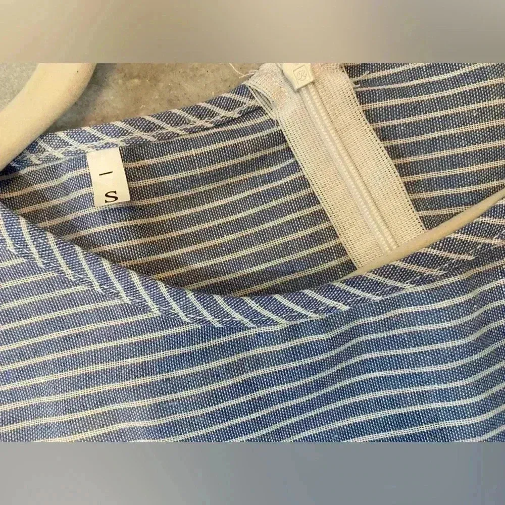 NWOT Blue White Stripe Sleeveless Zip Back Semi Sheer Pockets Maxi Dress Size S - Image 8