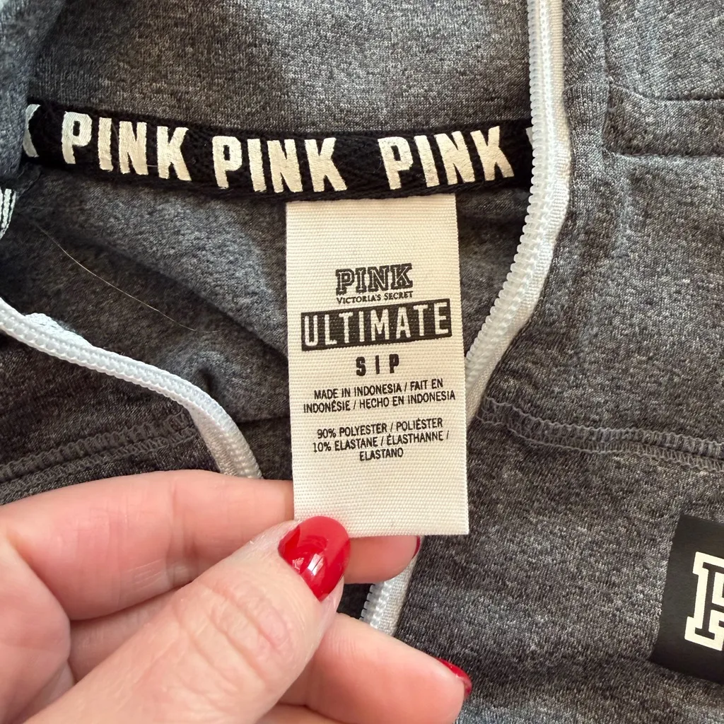 Victoria's Secret PINK Gray and White Quarter-Zip Pullover - Image 3