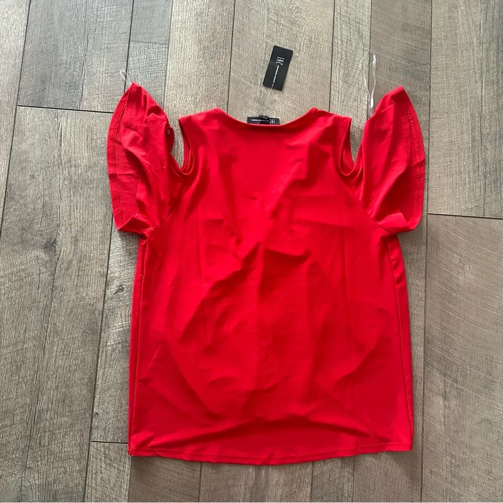 NWT INC Cold Shoulder Jersey Crepe Draped Blouse Red Medium Professional Top - Image 7
