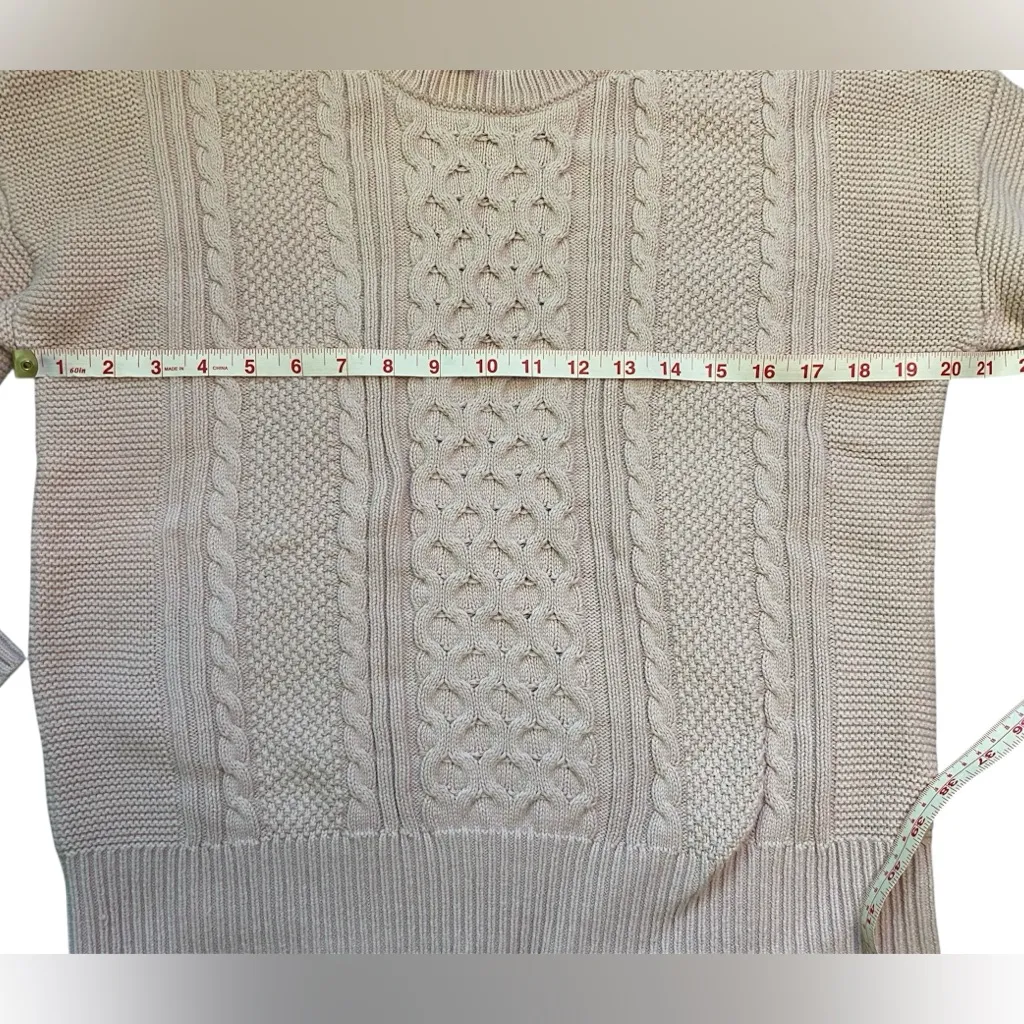 GAP Pale Pink Cotton Cable Knit Crew Neck Sweater - Image 3