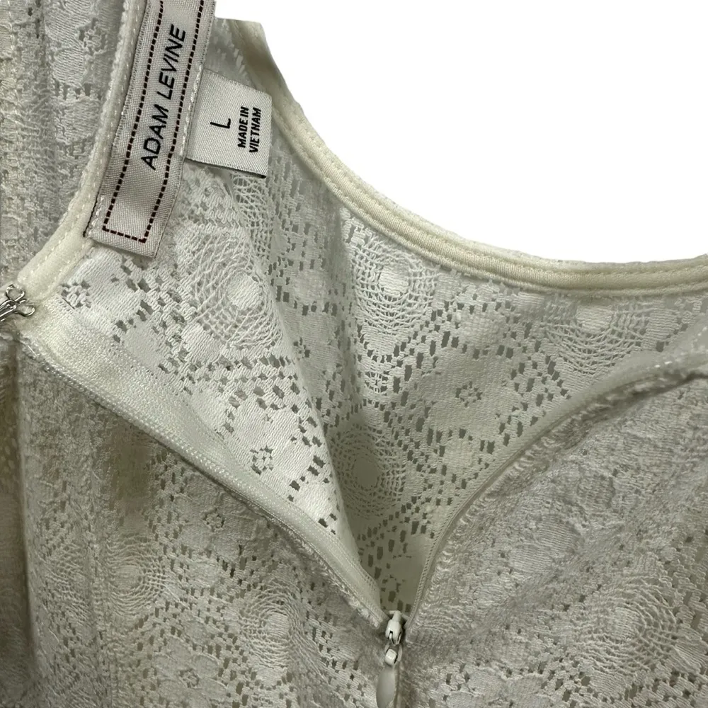 Adam Levine Ivory Fit Flare Daisy Waist Lace Sleeveless Zip Back Dress Womens L - Image 11