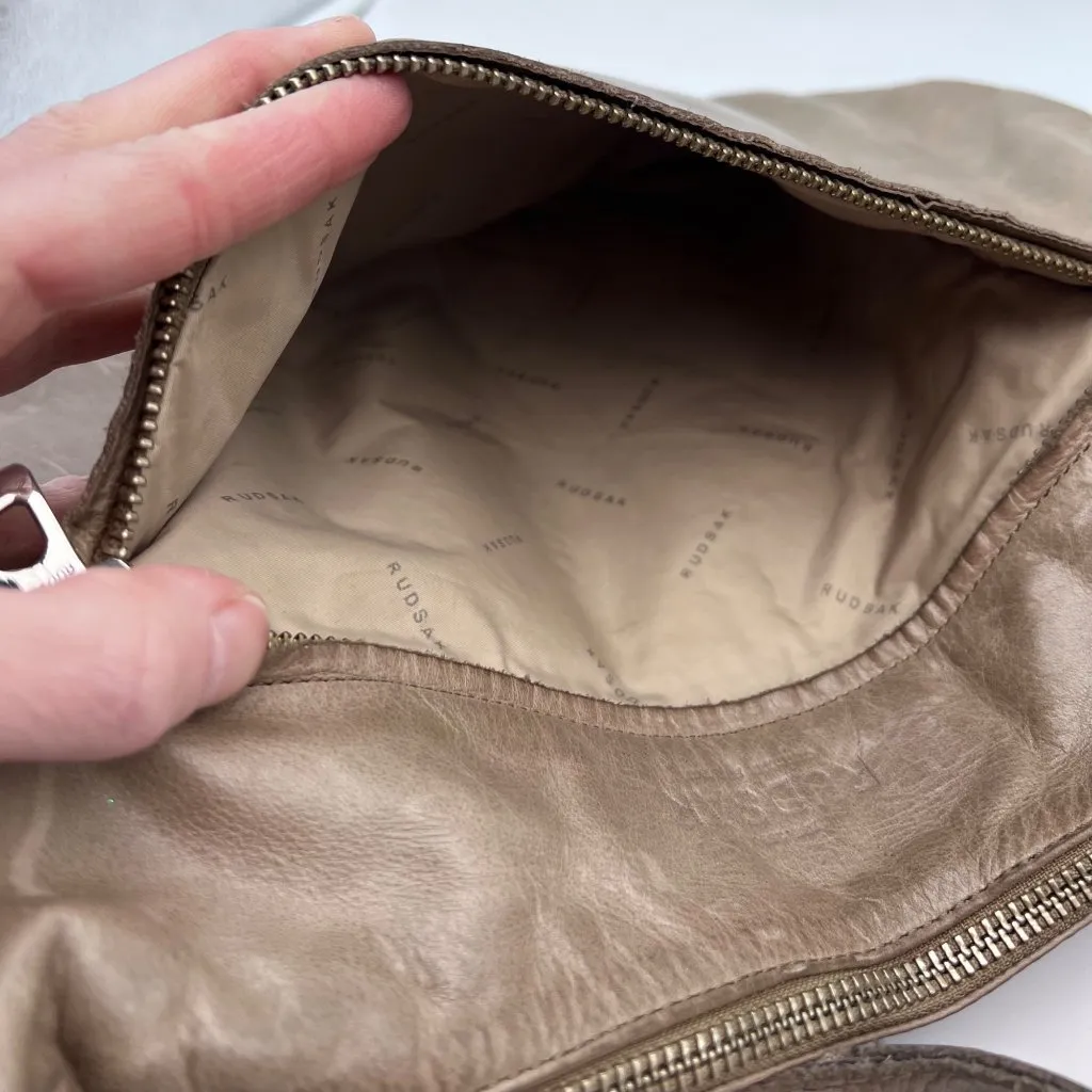 RUDSAK Taupe Leather Crossbody Bag Adjustable Strap Silver Hardware Tan - Image 7