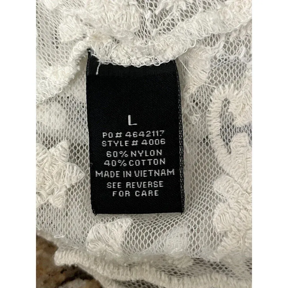 G Collection Womens Beige Lace Crochet Tunic Coverup Boho Sheer Y2k Blouse L White Size L - Image 8