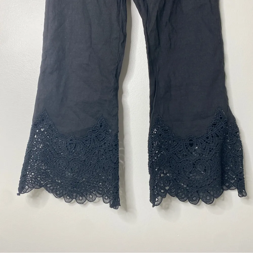 Kobi Halperin Black Linen Blend Lace Kick Flare Crop Leg Kelly Pants Capris 4 - Image 3