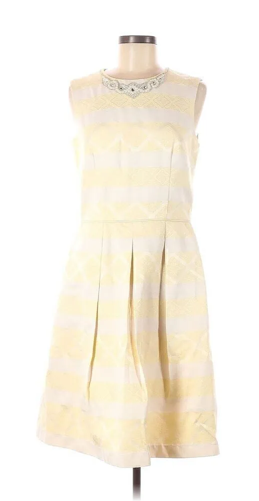 Maggy London Women Yellow Cocktail Dress Pleated‎ Pearl Neck Size 12 - Image 1