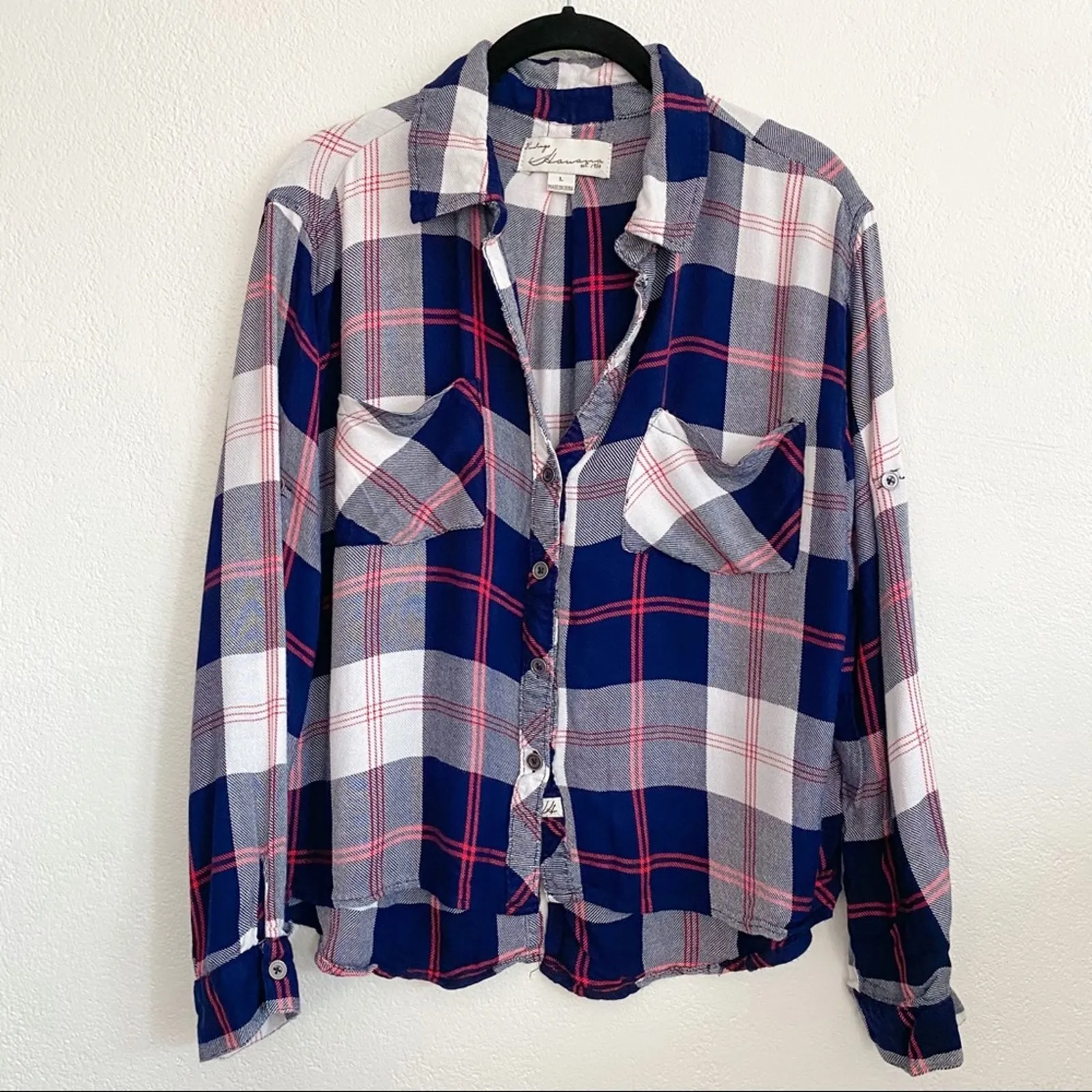 Vintage Havana Americana Plaid Fly Back Shirt Size Large - Image 2