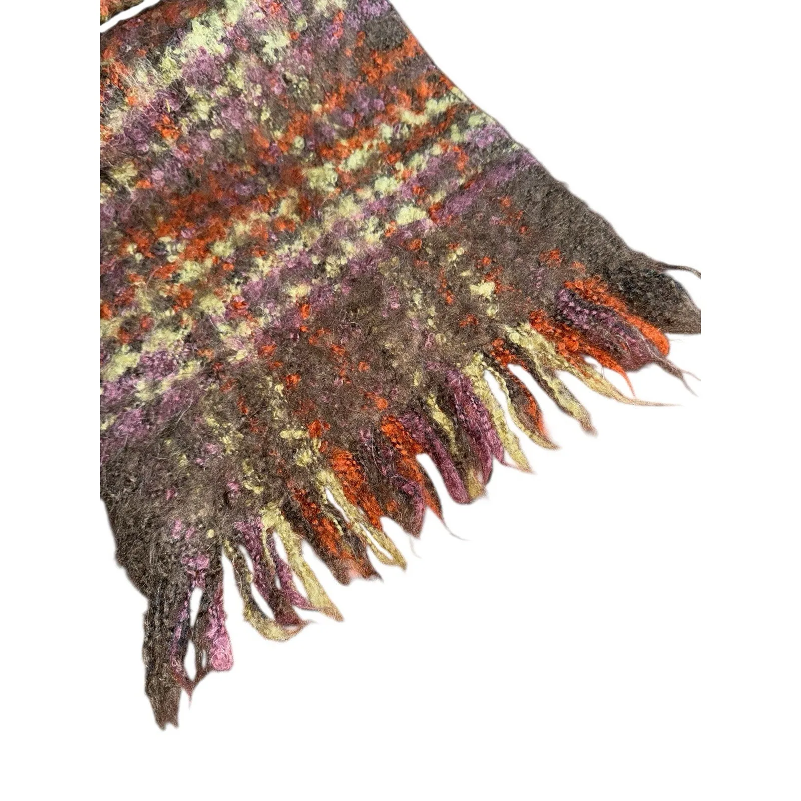 Vintage Anne Klein Wool Blend Fringe Scarf Abstract Fuzzy Made in France Retro - Image 3