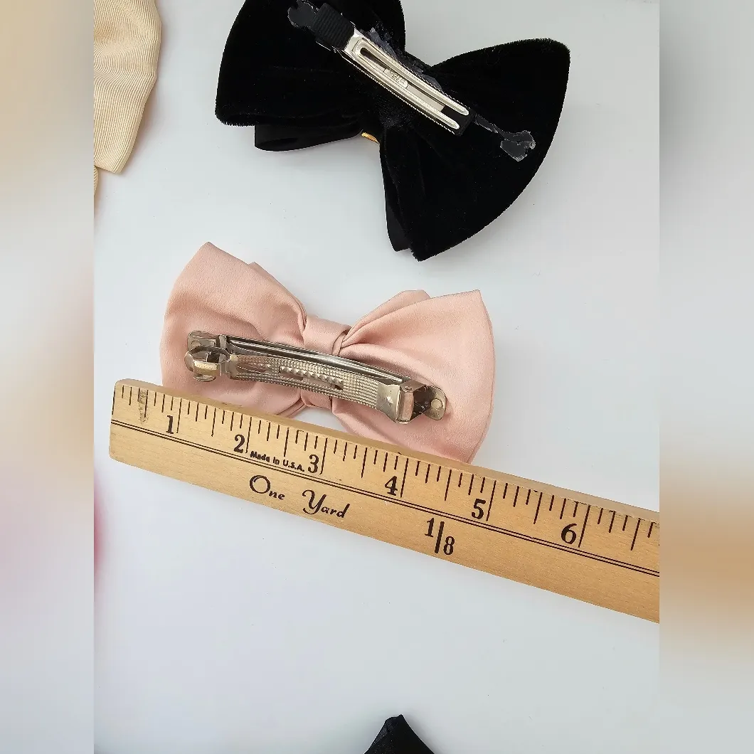 Vintage Bow Barrettes Bright Pink Cream Black Chiffon Grosgrain Ribbon - Image 7