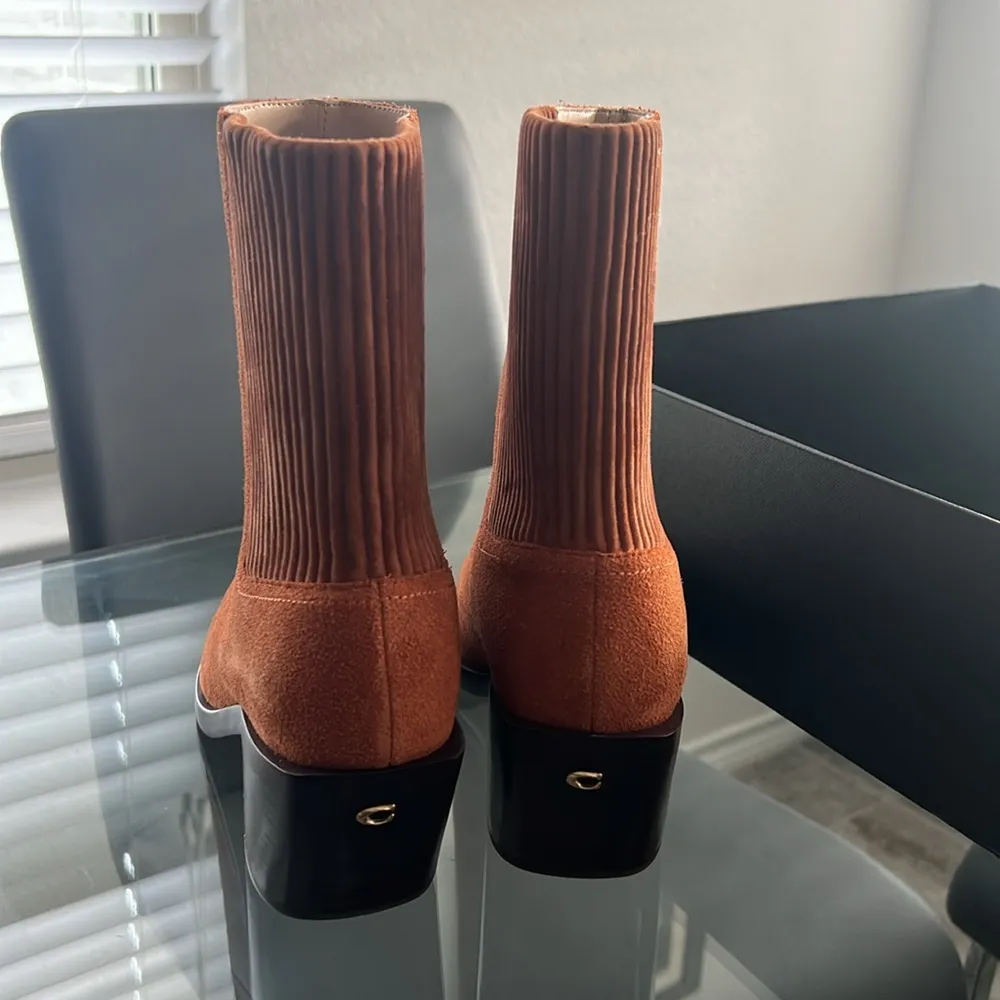 COACH Prestyn Ankle Booties in Burnished Amber, Leather Suede Boots NEW in Box - Image 8