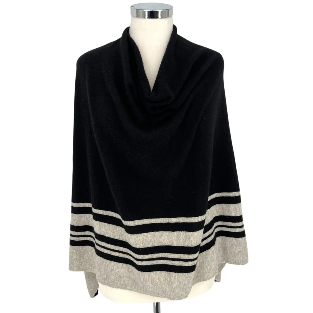 Charter Club Luxury Cashmere Black Poncho With Gray Stripes One Size - Image 10