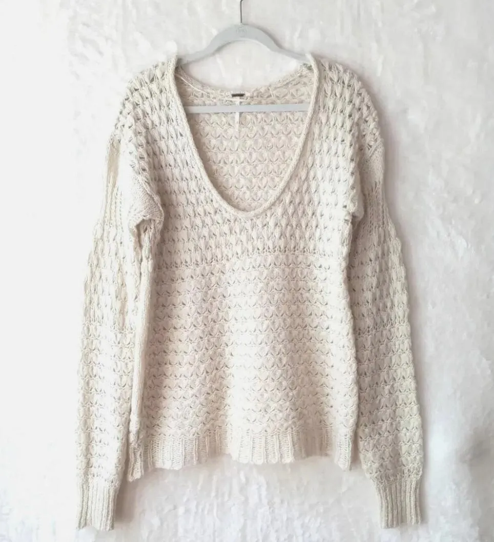 Free People Crashing Waves Pullover Sweater Cream - Image 3