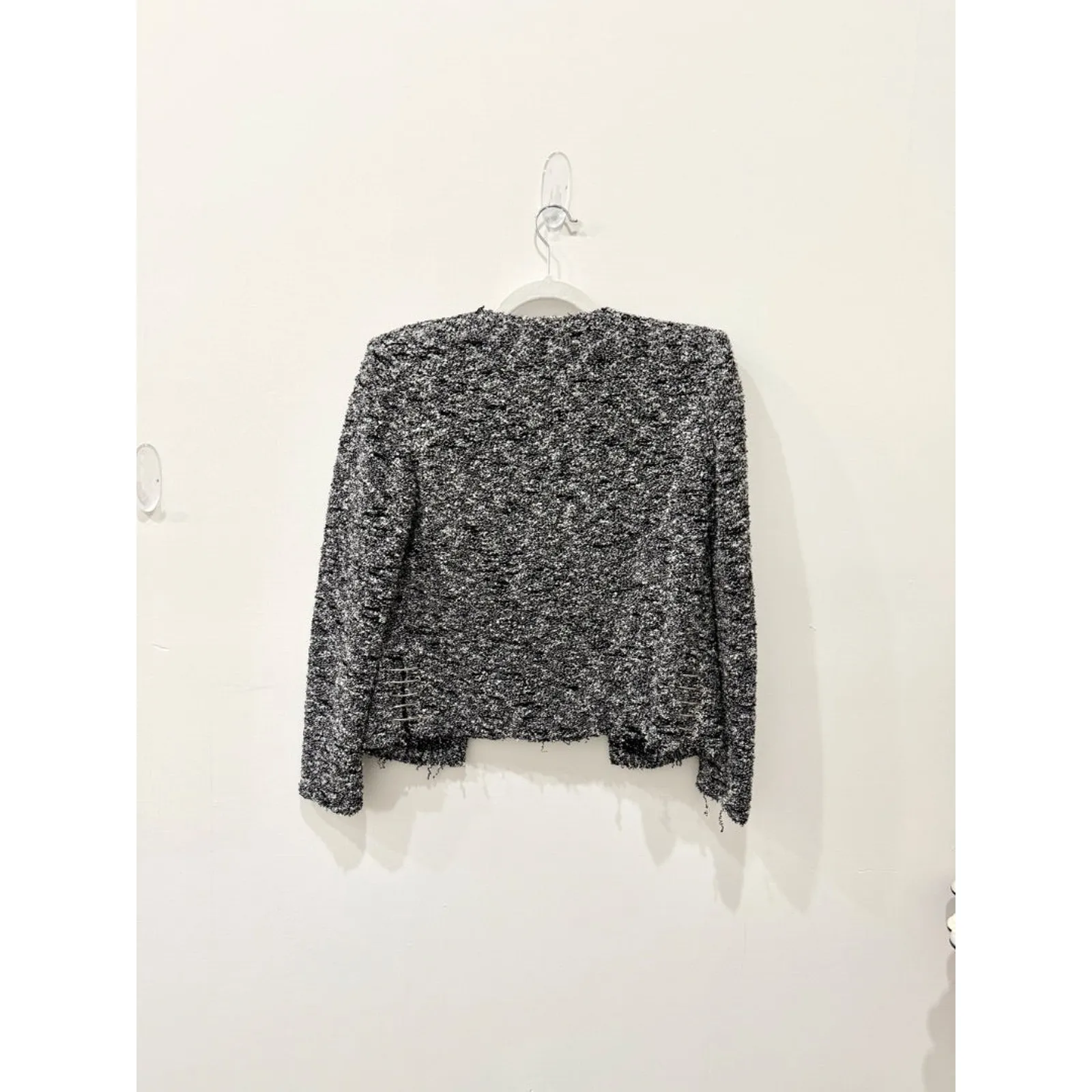 IRO Chada Tweed Boucle Knit Raw Hem Open Front Blazer Jacket Gray Women's Size 2 - Image 3