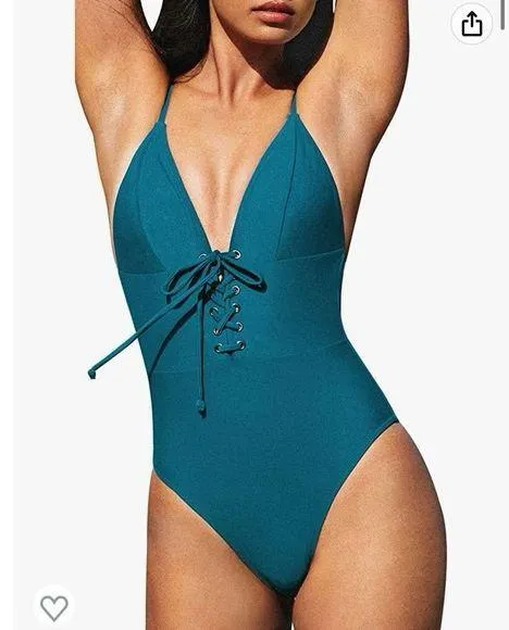 🩱Cupshe One Piece Swimsuit Teal Lace Up Adjustable Bathing Suit🩱~XL 🆕 NWT - Image 2