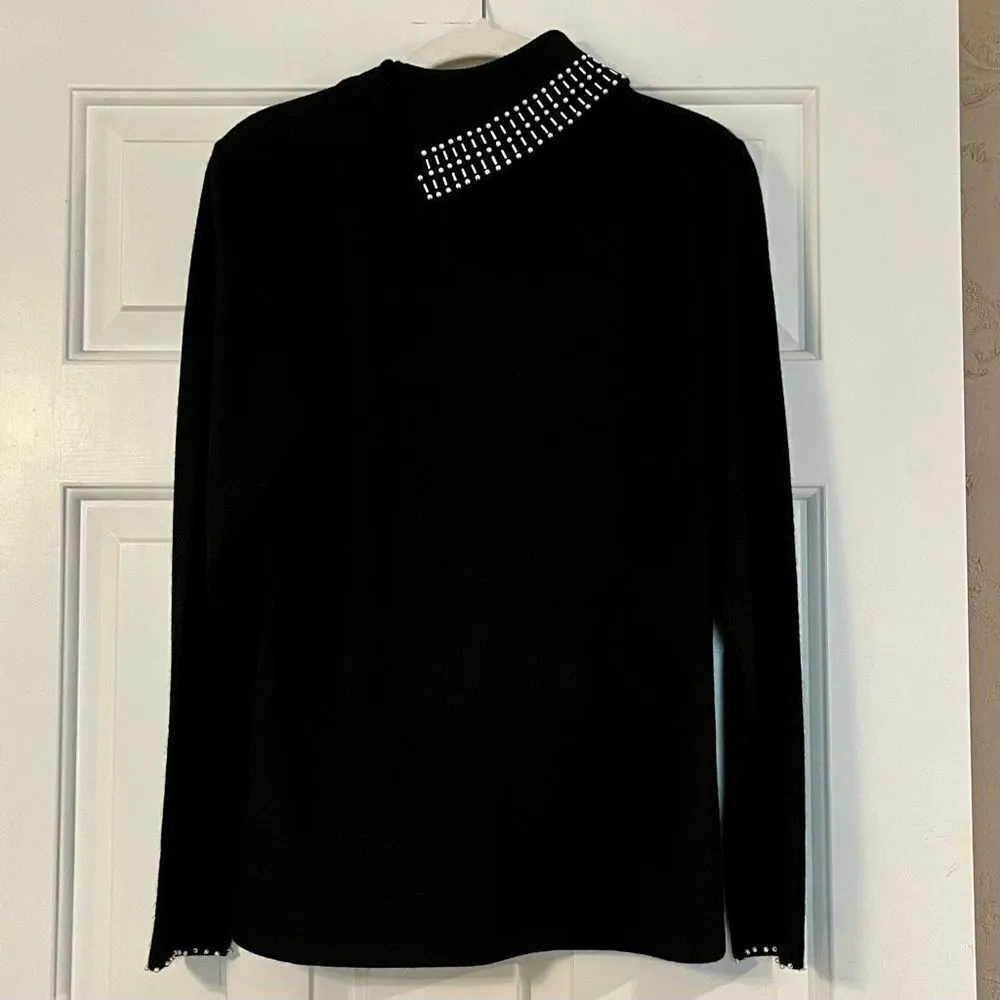 NWT TanJay Cowl Neck Beaded Black Sweater Small - Image 4