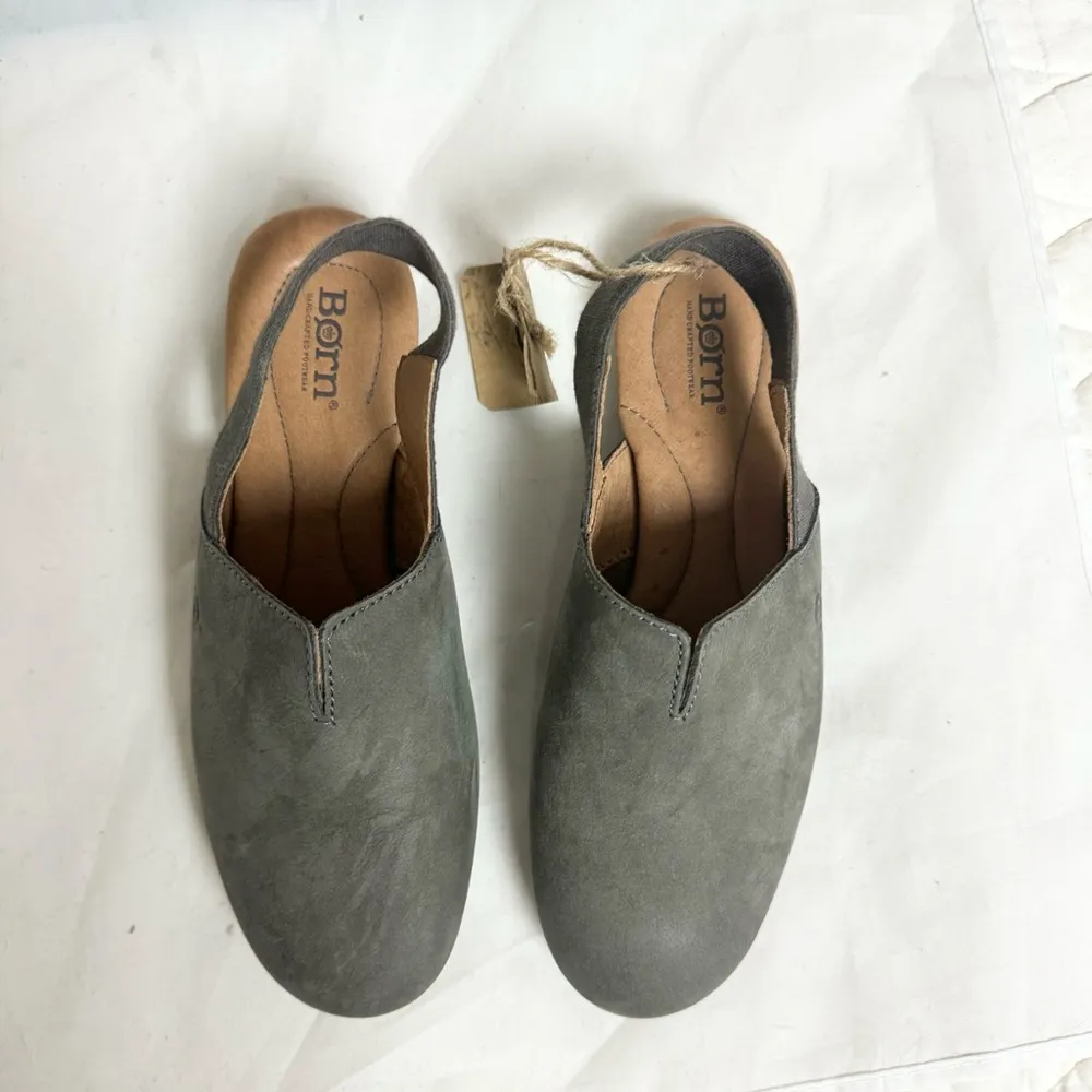BORN Sebra Sling Bowe Nubuck Leather Mules Loafers Sandals Womens Gray Sz 6 NIB - Image 2