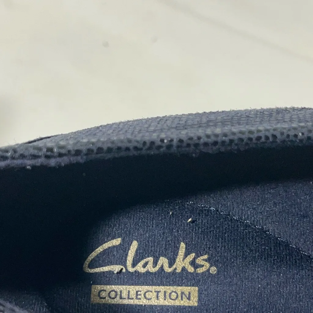 CLARKS HAYDN‎ SUEDE SNAKE SKIN LEATHER LOAFER WOMEN 7.5 GLOSS BLUE PREOWNED - Image 5