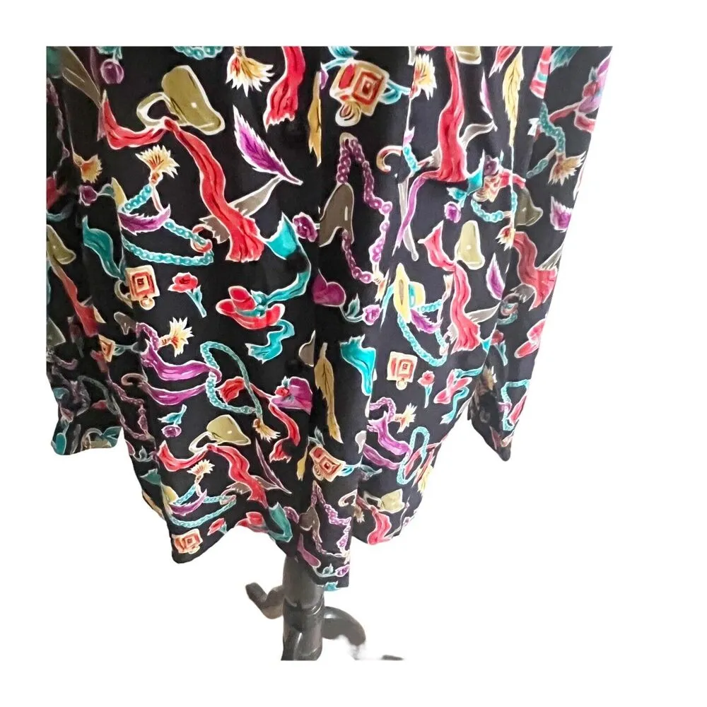 Diane Von Furstenburg Vintage Novelty Hats Feather Button Down Shirt XL Artsy Black - Image 8