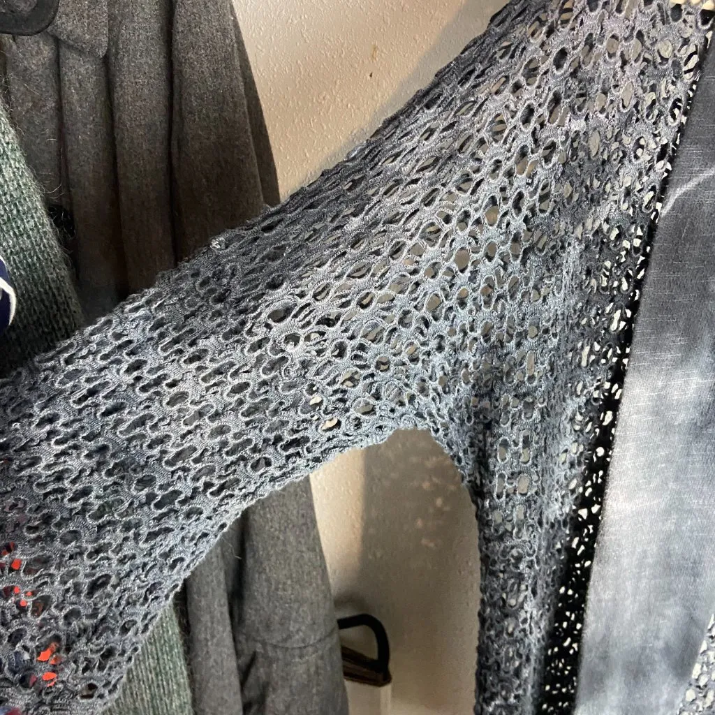 T Party Size Small Cardigan Sweater Crocheted Open Knit Grey Ombre Whimsigoth - Image 5