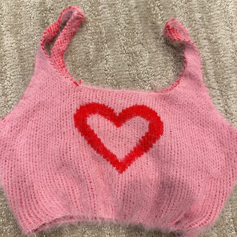 Pink and Red Heart Fuzzy Crop Top Size 0 - Image 2