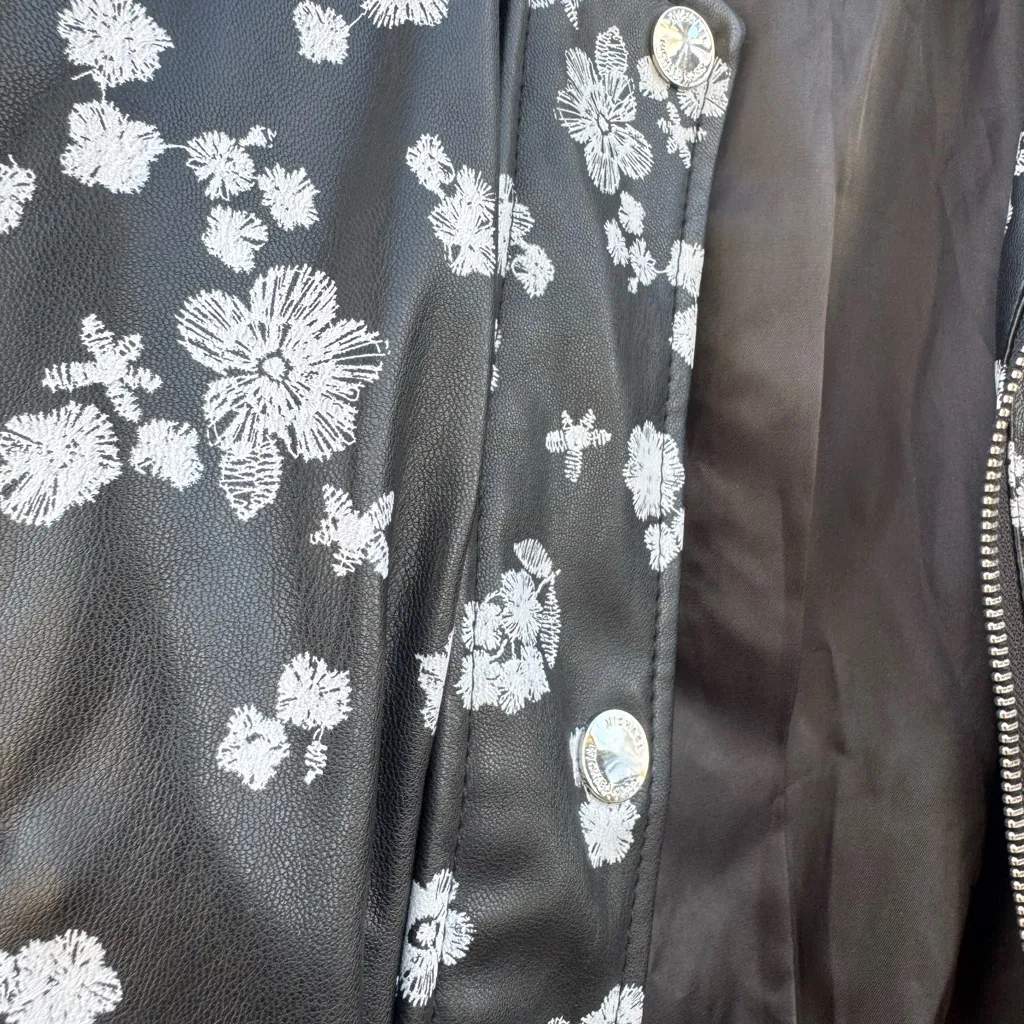 MICHAEL Michael Kors Black Floral Leather Jacket Size M - Image 5