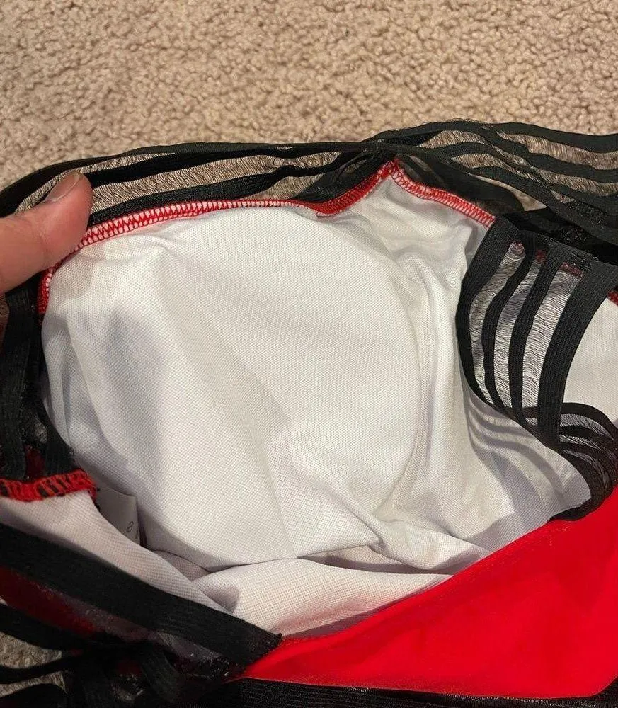 SHEIN Mesh Crisscross One Piece Red Swimsuit - Image 4