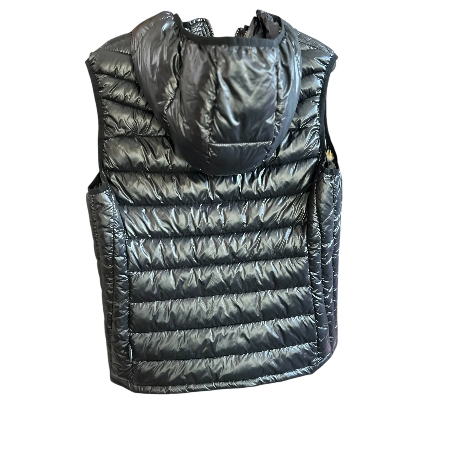 NOIZE Puffer Vest Hooded Black Metallic Shiny Quilted Zip Up Puffer Vest XL TG - Image 5