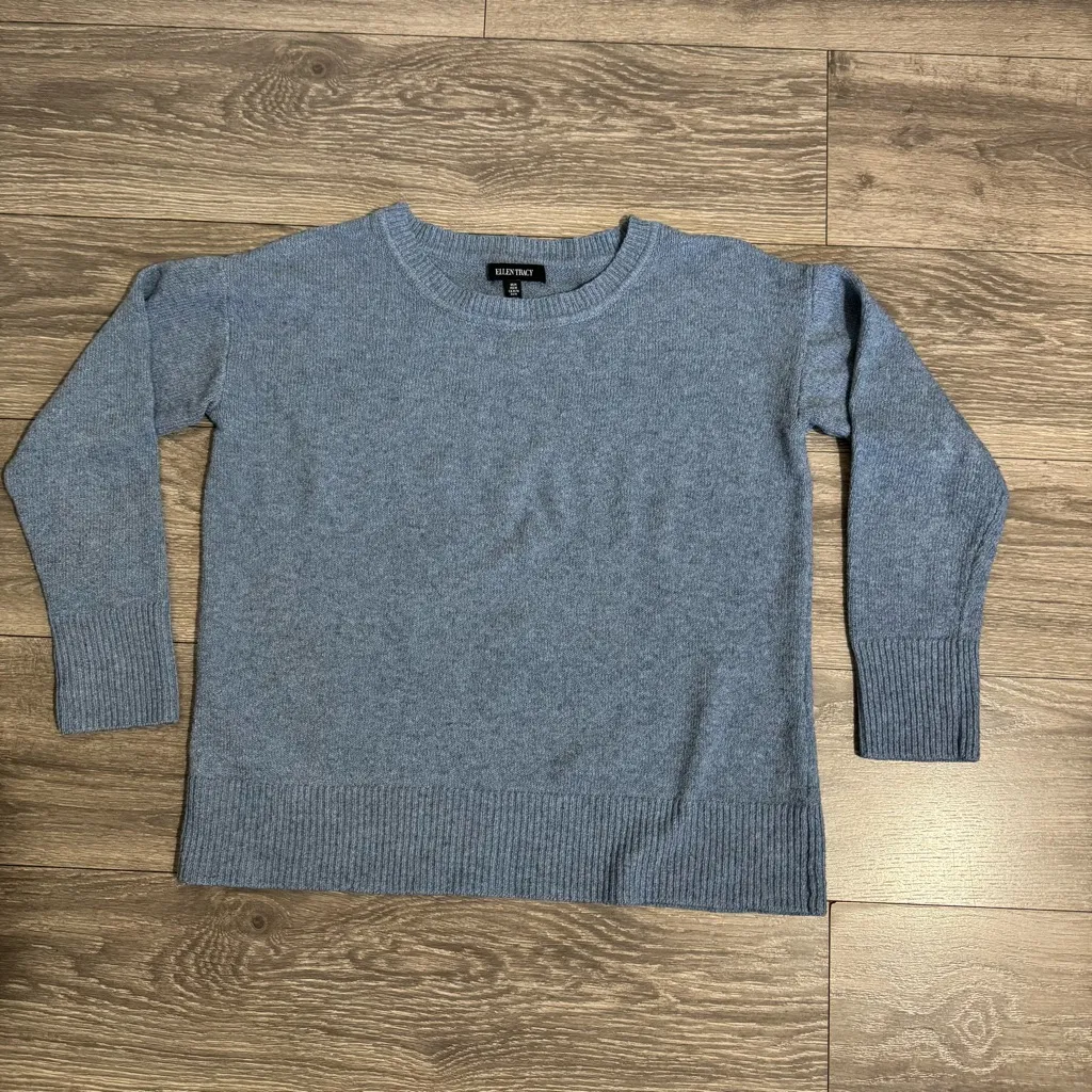 Ellen Tracy Women Light Blue Knit Crew Neck Long Sleeve Relaxed Fit Sweater Sz M - Image 11