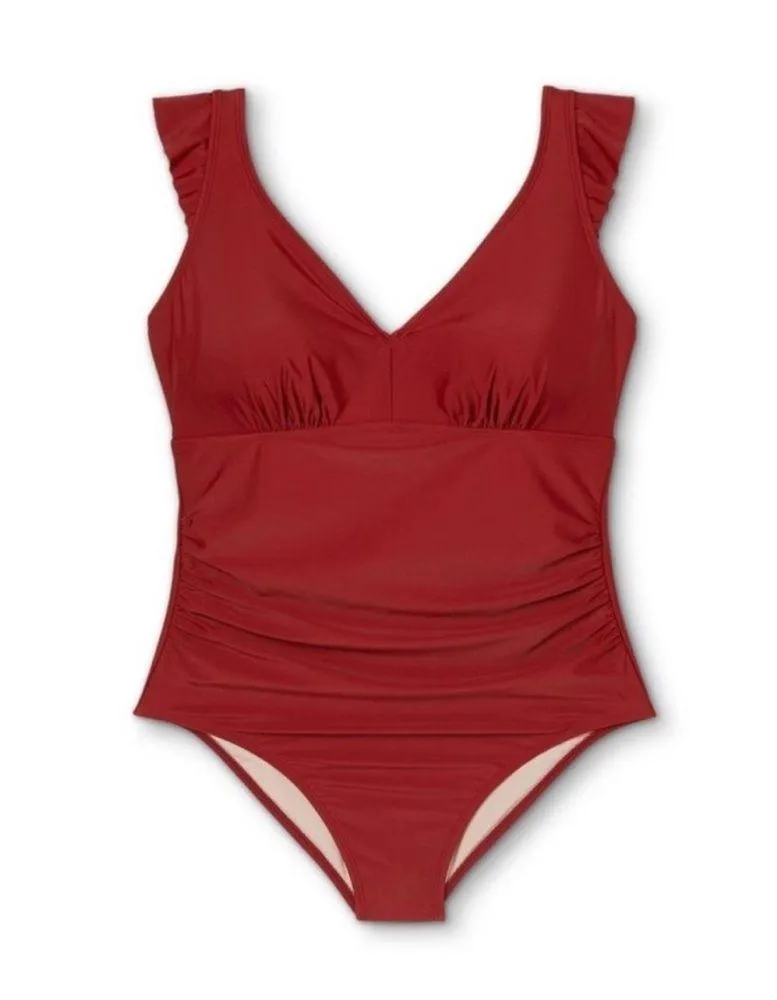 NWT Kona Sol One Piece Swimsuit Size 22W Brick Red Ruffle Strap Ruched Plus Size - Image 2