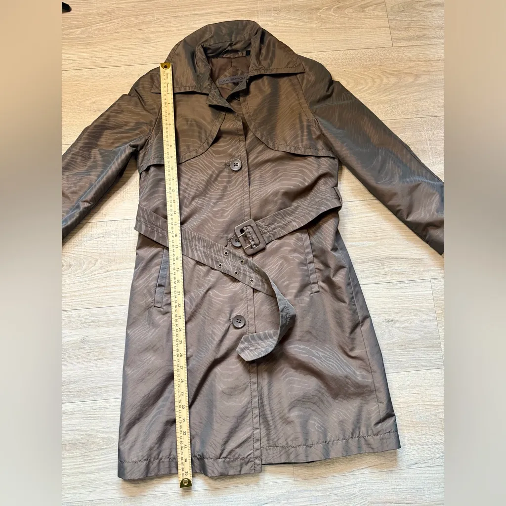 Via Spiga Brown Zebra Jacquard Trench Coat XS Belted Lightweight Size 16 - Image 13