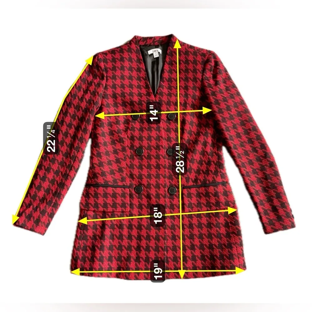 Bar III Womens Size 2 Red Black Houndstooth Print Button Up Coat Jacket DC32 - Image 3