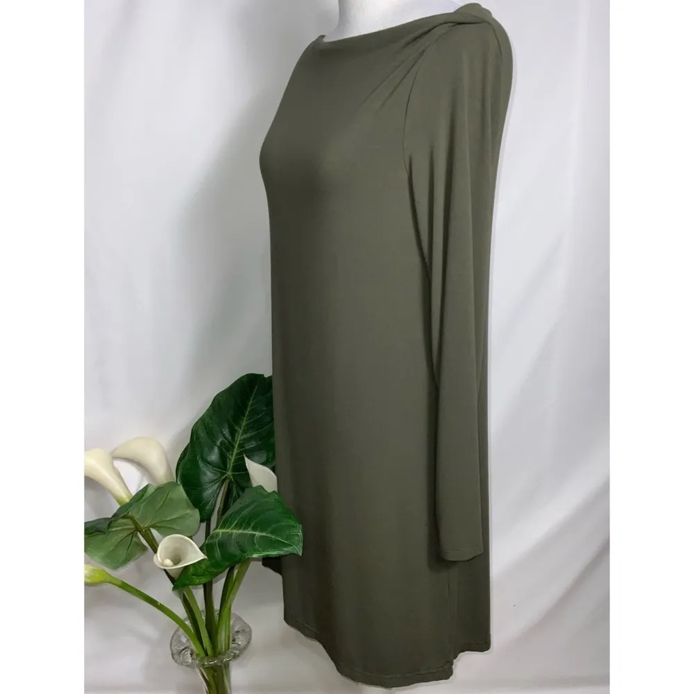 Eileen Fisher Green Bateau Neckline Long Sleeve Stretchy Jersey Shift Dress XS - Image 3