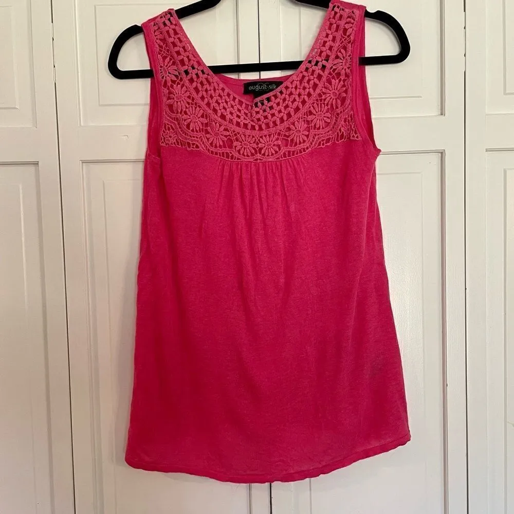 SALE August silk linen pink lace front tank size small - Image 2