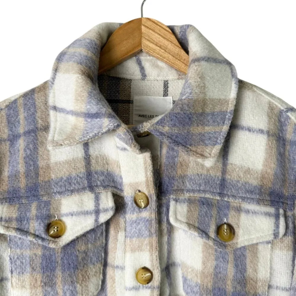 AVEC LES FILLES Plaid Shacket Fleece Jacket in Lavender Purple‎ & Cream, Small - Image 4