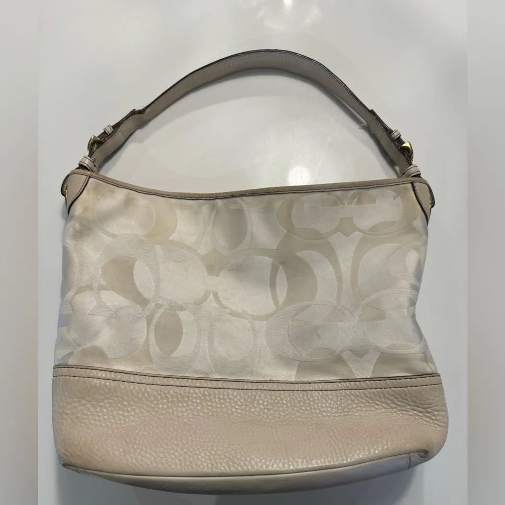 COACH Signature Hobo Shoulder Bag beige canvas/leather - Image 3